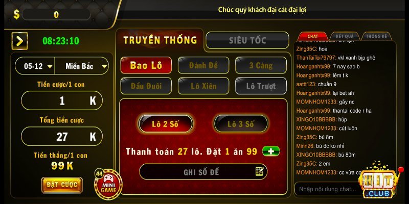 Bao lô 1 điểm ăn 99k tại cổng game xổ số hitclub trực tuyến